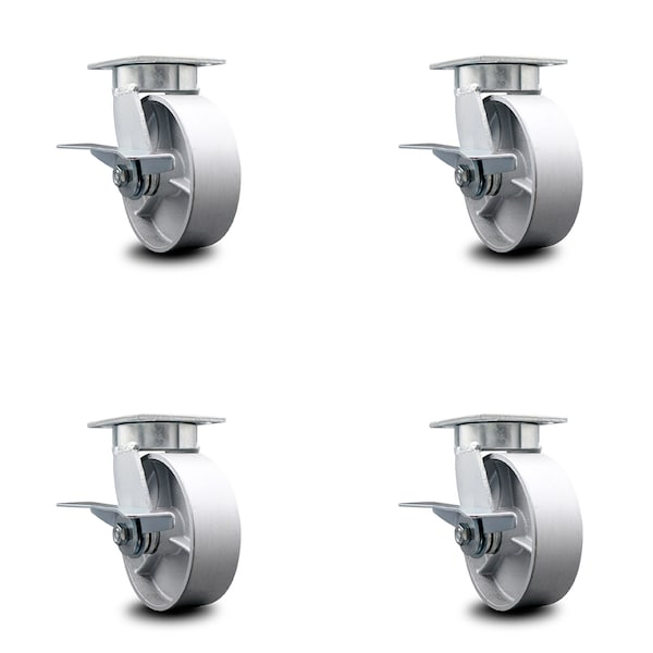 6 Inch Kingpinless Semi Steel Wheel Swivel Caster Set with Brakes